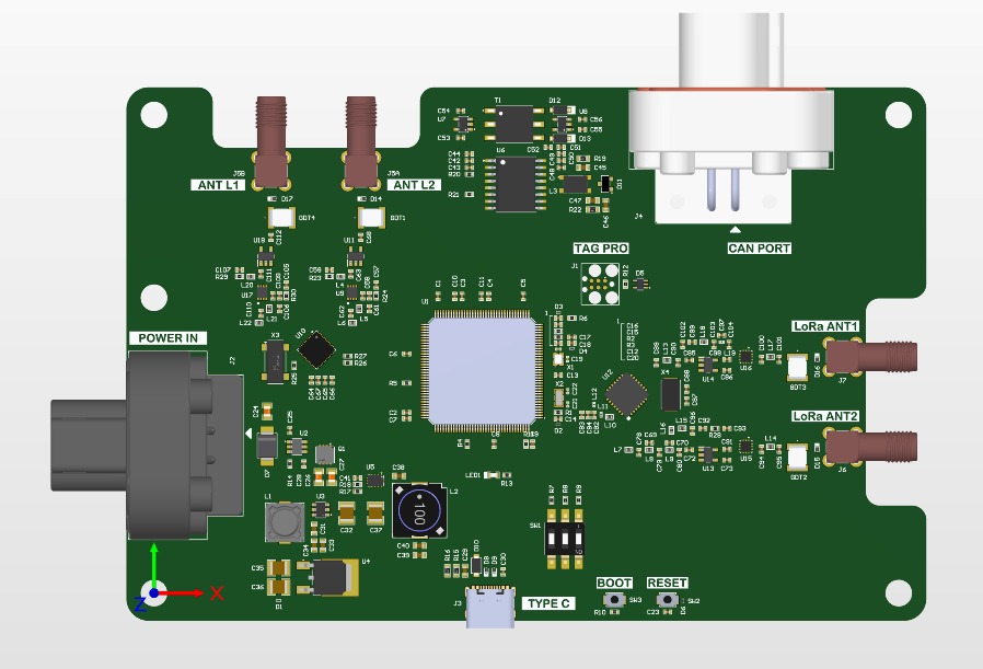 LoRa board render with two antenna connectors