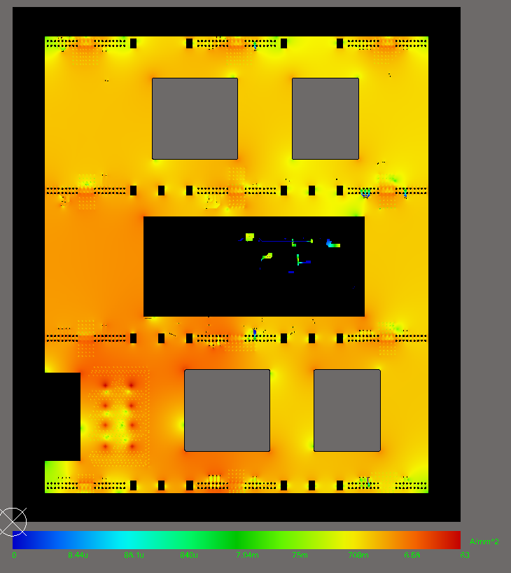 Board simulation screenshot with current-density map