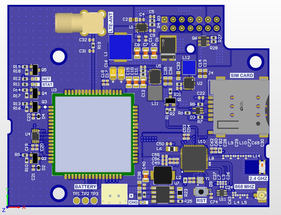 Wireless module board render with SIM card connector